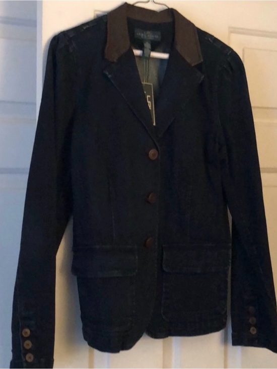 Lauren Ralph Lauren Jackets & Blazers - Lauren Ralph Lauren Dark Navy Cotton Blazer with Brown Contrast Collar